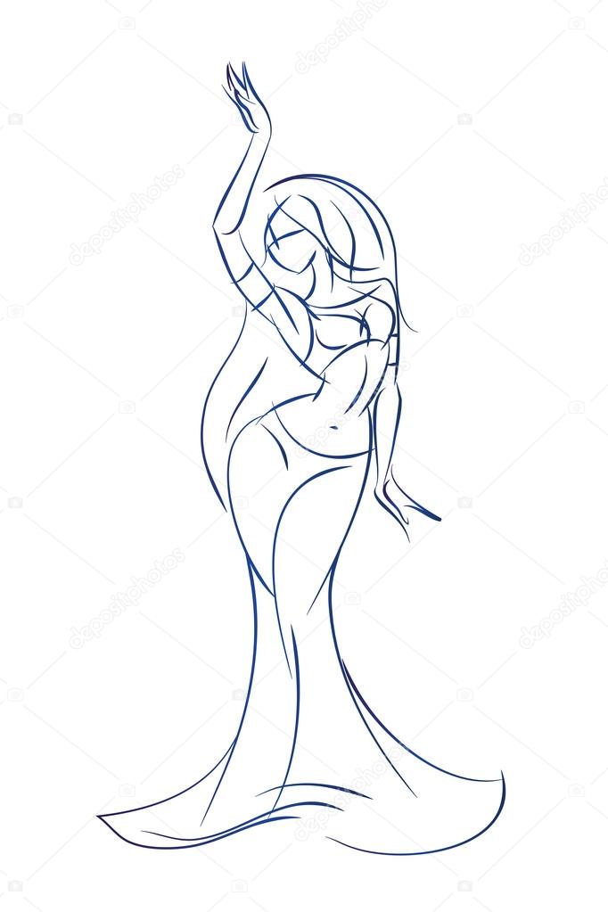 Belly Dancer figure gesture sketch line drawing.