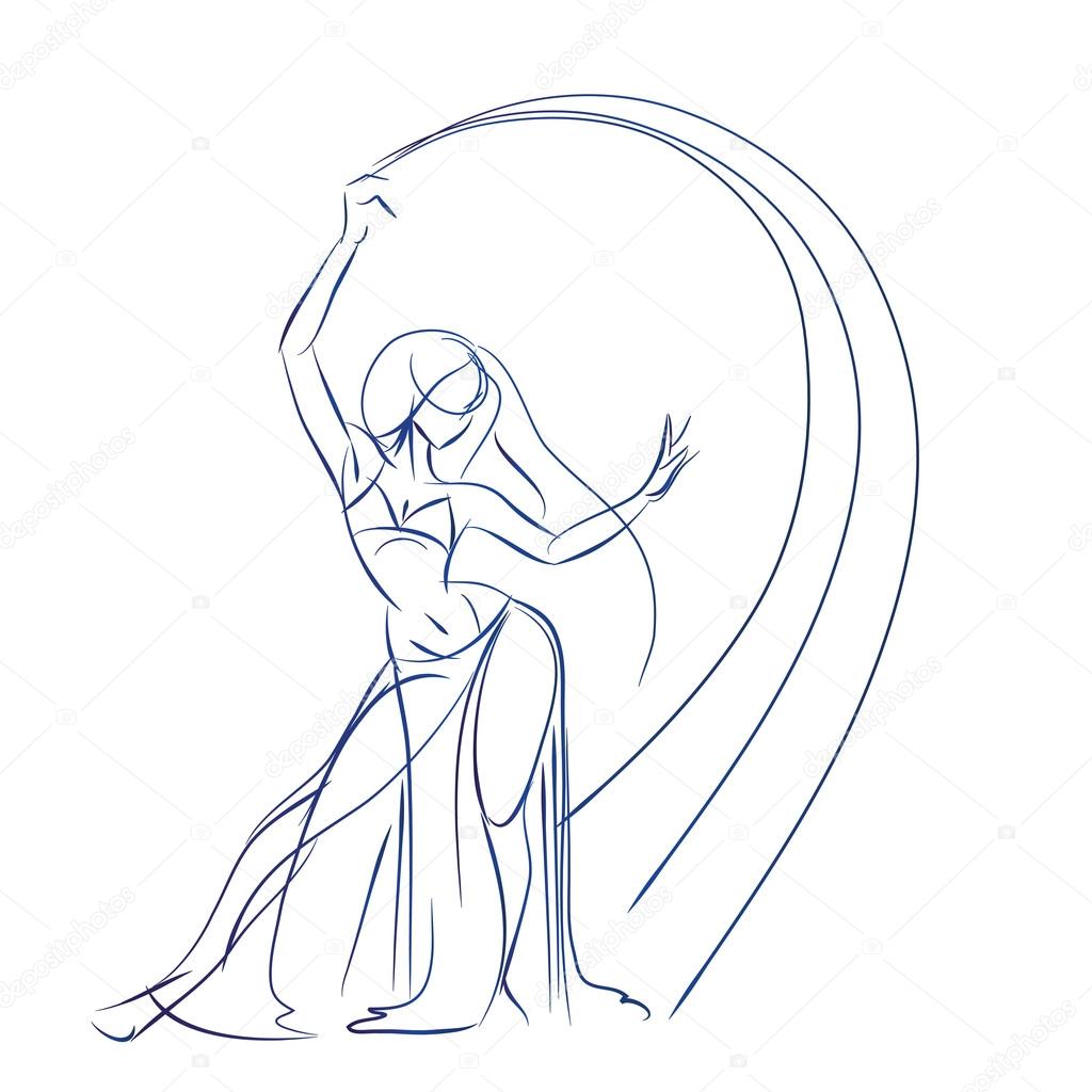 Belly Dancer figure gesture sketch line drawing.