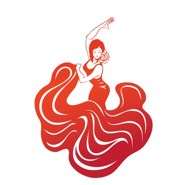 Flamenco woman in expressive pose flat silhouette — Stock Vector