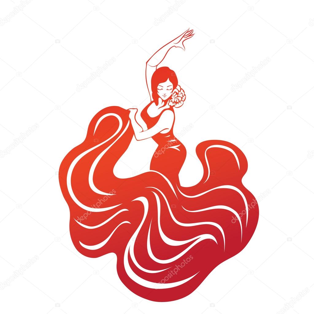 flamenco woman in expressive pose flat silhouette