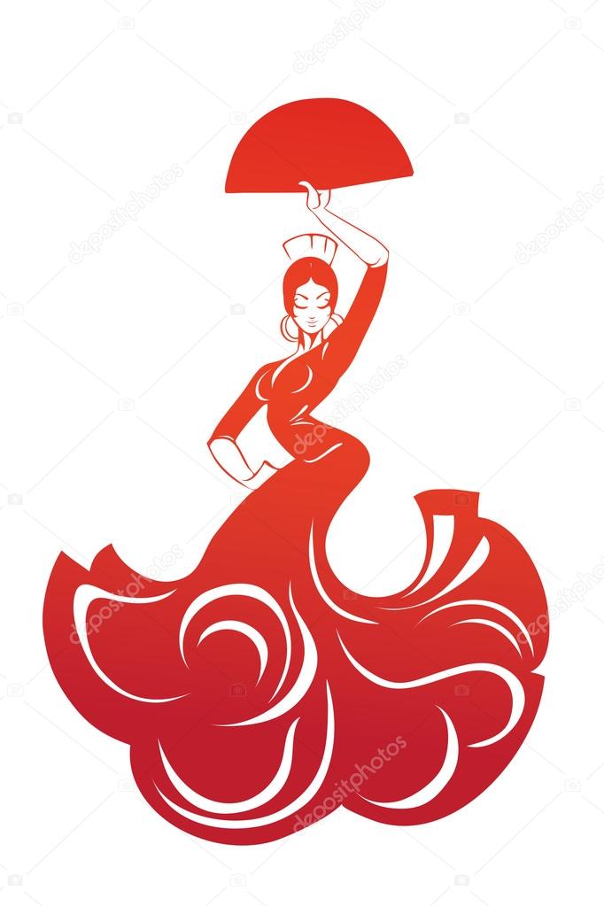flamenco woman in expressive pose flat silhouette
