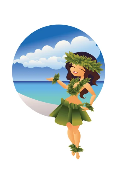 Hawaiana joven bailarina de hula en la playa del océano — Vector de stock