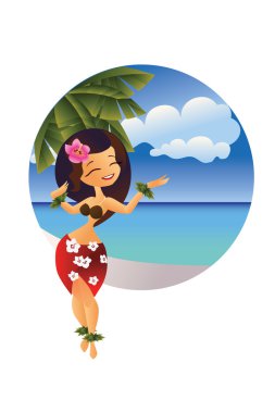 okyanus plaj Hawaiian genç hula dansçı