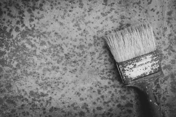 Dirty Vintage Brush Rusty Background Monochrome Old Paintbrush Copy Space — Stok fotoğraf