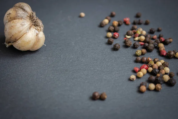 Fokhagyma Paprika Keveréke Fekete Táblán Másoló Hellyel Fokhagymás Hagyma Színes — Stock Fotó