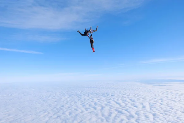 Skydiving Three Friends Flying Having Fun Blue Sky — Stock Photo, Image