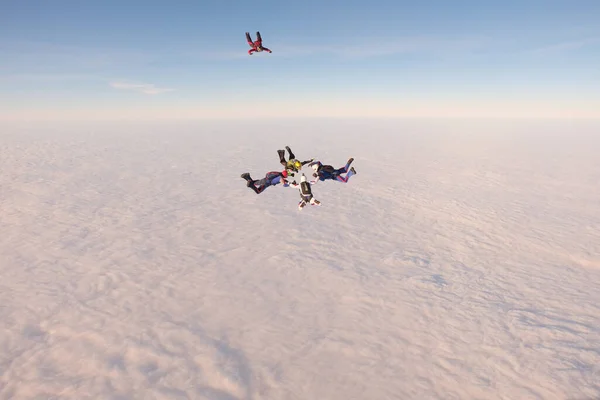 Paraquedismo Formação Salto Equipa Skydivers Estão Treinando Céu — Fotografia de Stock