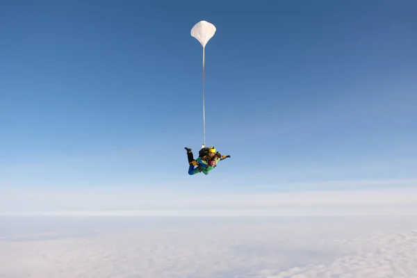 Parachutisme Saut Tandem Deux Gars Volent Dans Ciel — Photo