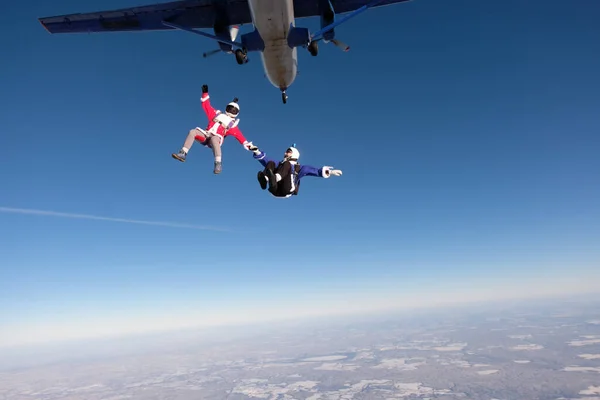 Skydiving Salto Divertido Dois Paraquedistas Estão Divertindo Céu — Fotografia de Stock