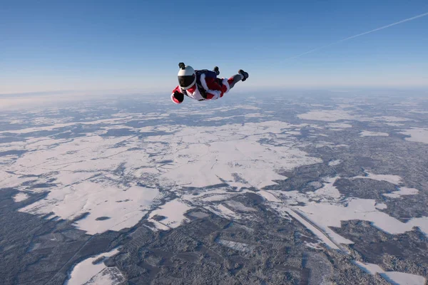 Fallschirmspringen Ein Mädchen Fliegt Den Winterhimmel — Stockfoto