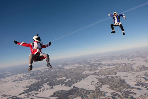 Skydiving Salto Divertido Dois Paraquedistas Estão Divertindo Céu — Fotografia de Stock