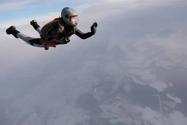 Fallschirmspringen Ein Hübsches Mädchen Fliegt Den Himmel — Stockfoto