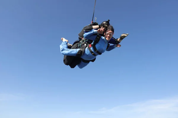 Parachutisme Saut Tandem Une Femme Son Instructeur — Photo