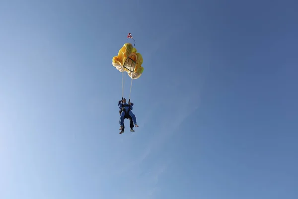 Parachutisme Saut Tandem Une Femme Son Instructeur — Photo