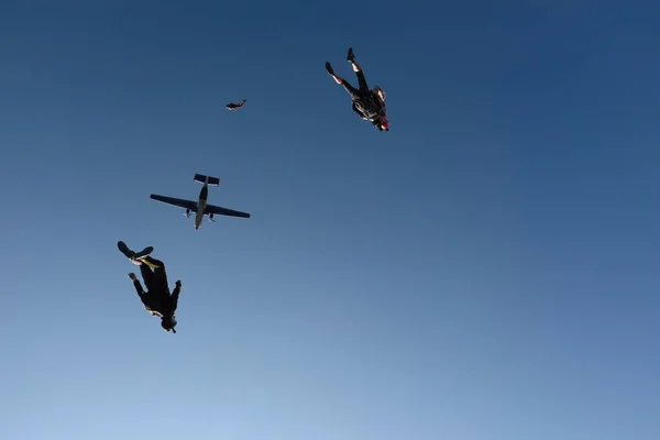 Parachutisme Apnée Groupe Parachutistes Vole Dans Ciel Saut Amusant — Photo