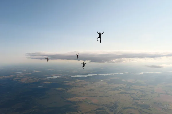 Fri Fallskärmshoppning Grupp Fallskärmshoppare Flyger Himlen Kul Hopp — Stockfoto