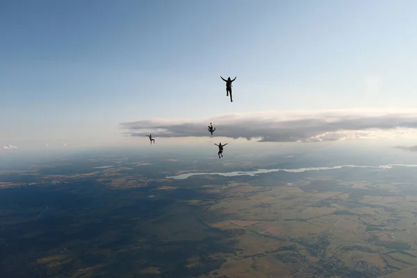 Paracaidismo Libre Grupo Paracaidistas Está Volando Cielo Salto Divertido — Foto de Stock