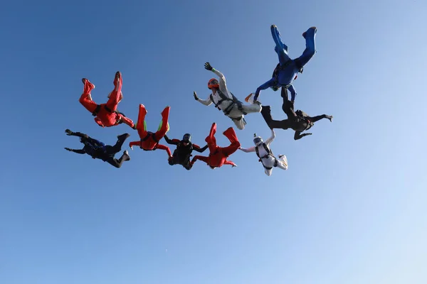 Bildning Fallskärmshoppning Grupp Fallskärmshoppare Himlen — Stockfoto