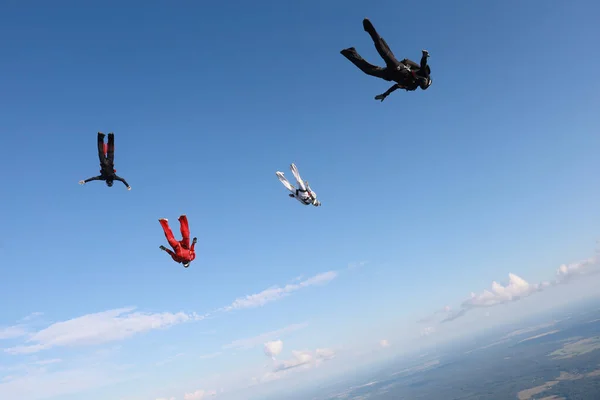 Vorming Parachutespringen Een Groep Skydivers Lucht — Stockfoto