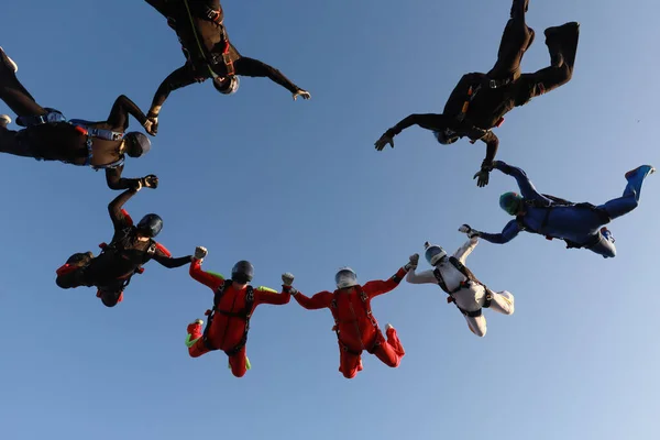Formation Parachutisme Groupe Parachutistes Est Dans Ciel — Photo