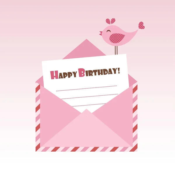 Birthday pink envelope with bird — Stock Vector