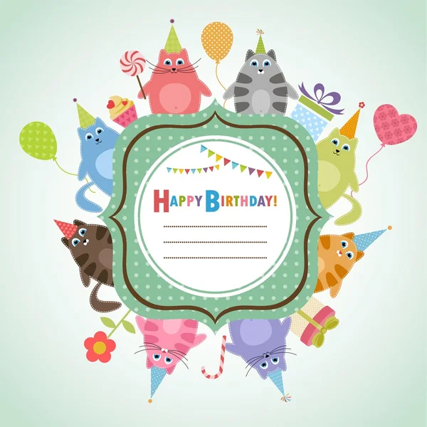 Birthday frame with cats — Stock Vector