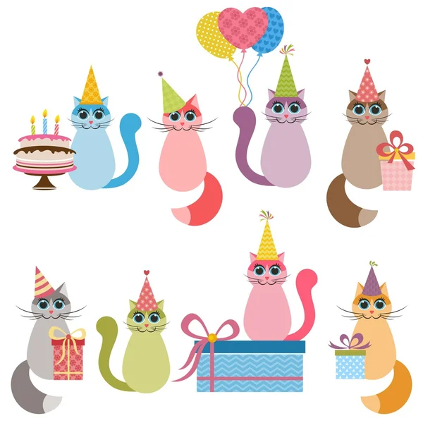 Katter på födelsedagsfest — Stock vektor