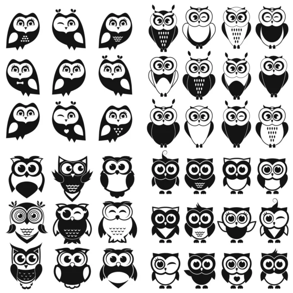 Hibou noir et blanc et chouette se — Image vectorielle