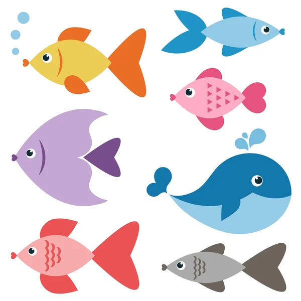 Ensemble de poissons colorés — Image vectorielle