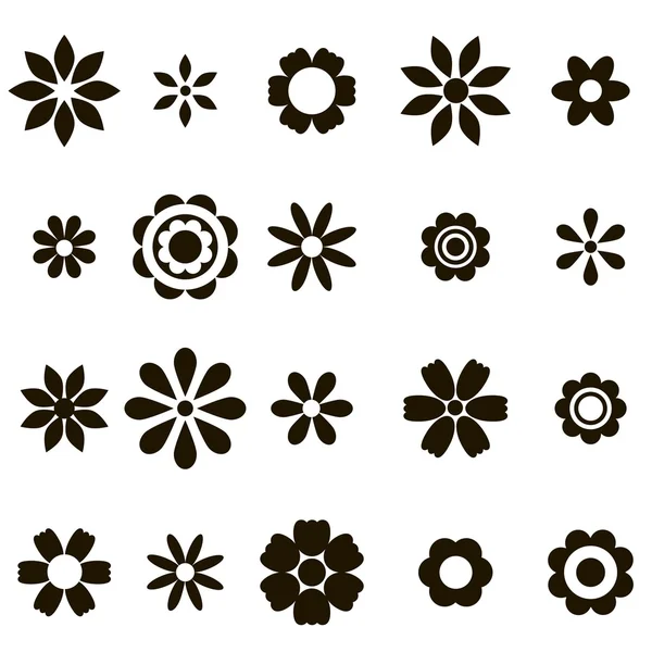 Ensemble d'icônes de fleurs plates noires — Image vectorielle