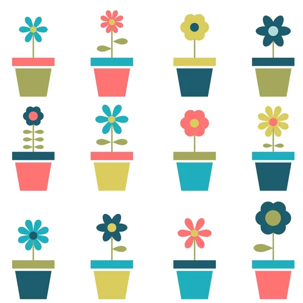 Set di fiori in vaso — Vettoriale Stock