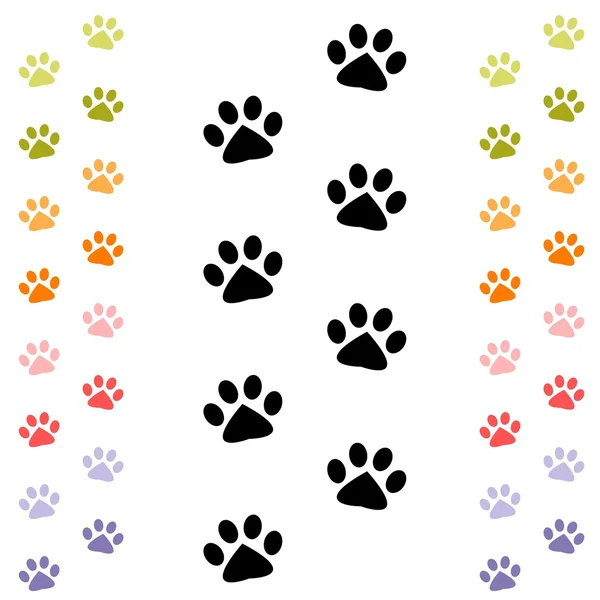 Black and colorful animal footprints — Stock Vector