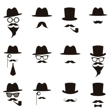 Siyah beyefendi portre Icon set