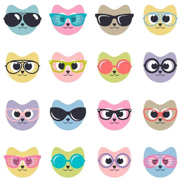 Conjunto de gatos con gafas de sol — Vector de stock