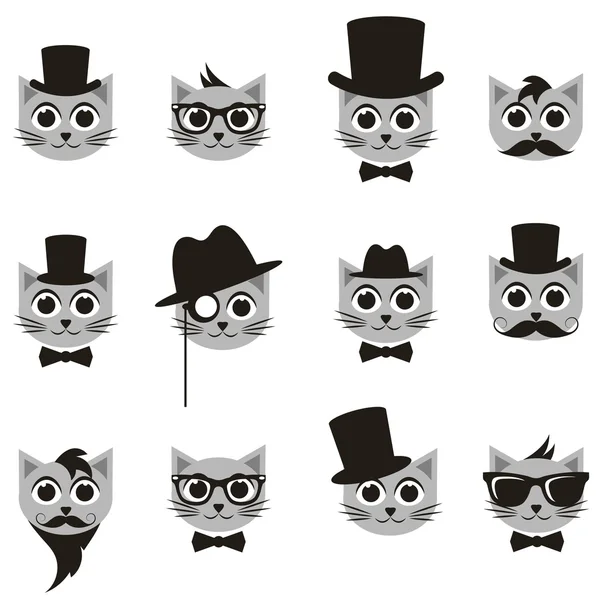 Rétro gentleman et hipster chat icônes ensemble — Image vectorielle