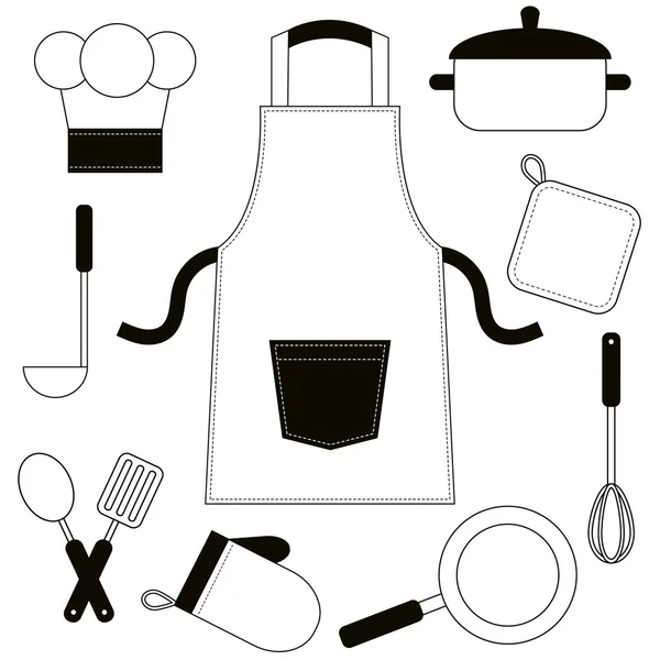 Iconos de utensilios de cocina en blanco y negro — Archivo Imágenes Vectoriales