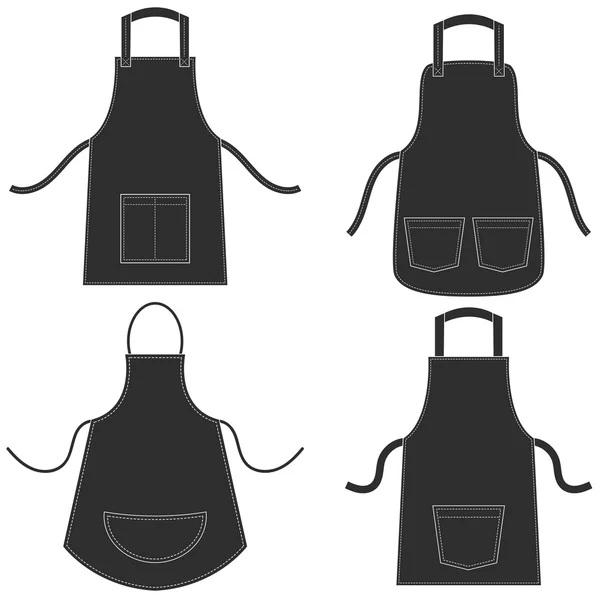 Black apron set isolated on white — Stock Vector