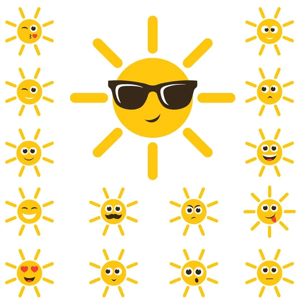 Coucher de soleil mignon avec des visages souriants drôles — Image vectorielle