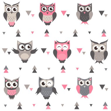 Baykuşlar, owlets ve üçgenler ile arka plan