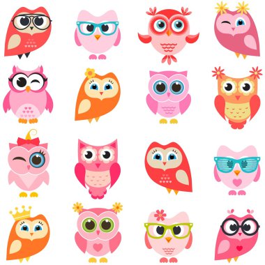 Kırmızı ve pembe baykuşlar kümesi