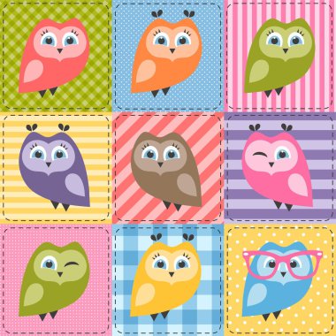 patchwork arka plan ile renkli baykuş