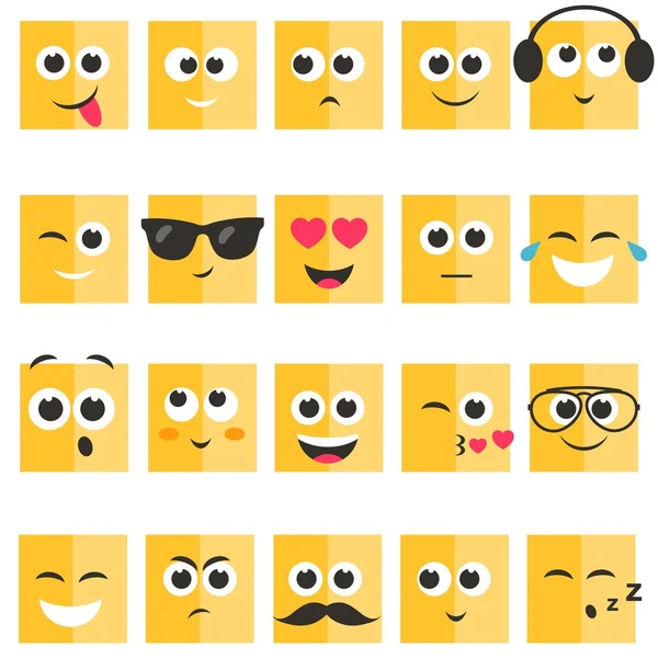 Conjunto de faces amarelas quadradas emocionais — Vetor de Stock