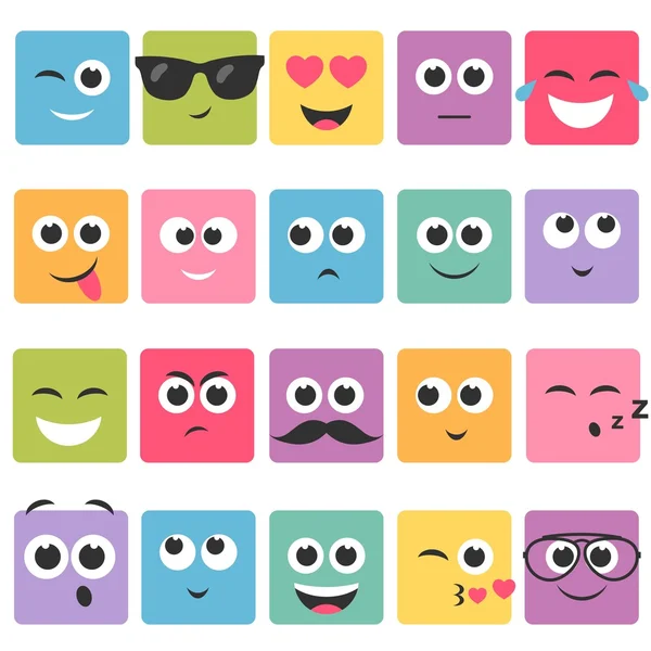 Emocional cuadrado colorido caras icono conjunto — Vector de stock