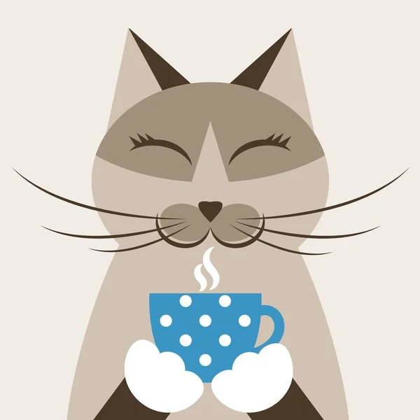 Gato con taza de té — Archivo Imágenes Vectoriales