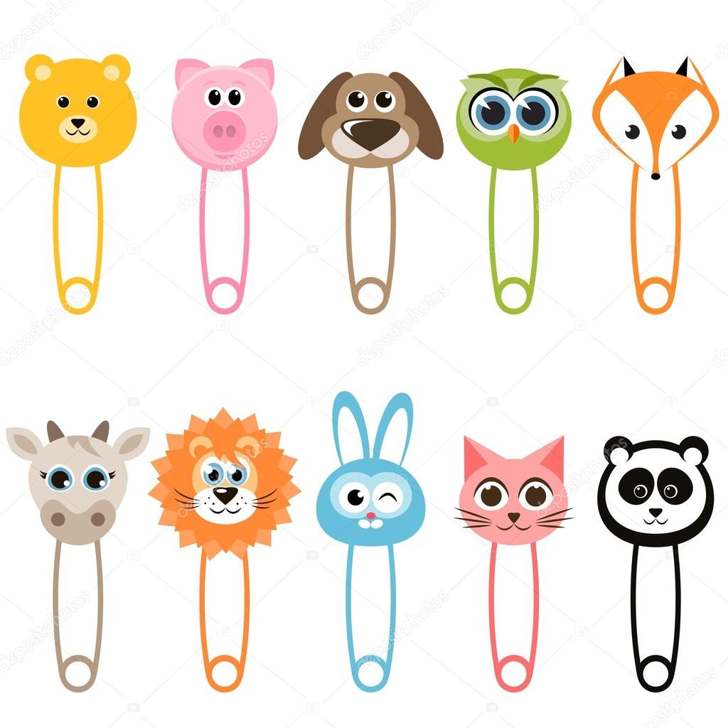 Set of baby animal safety pins Stock Vector by ©Ann_Precious 113835814