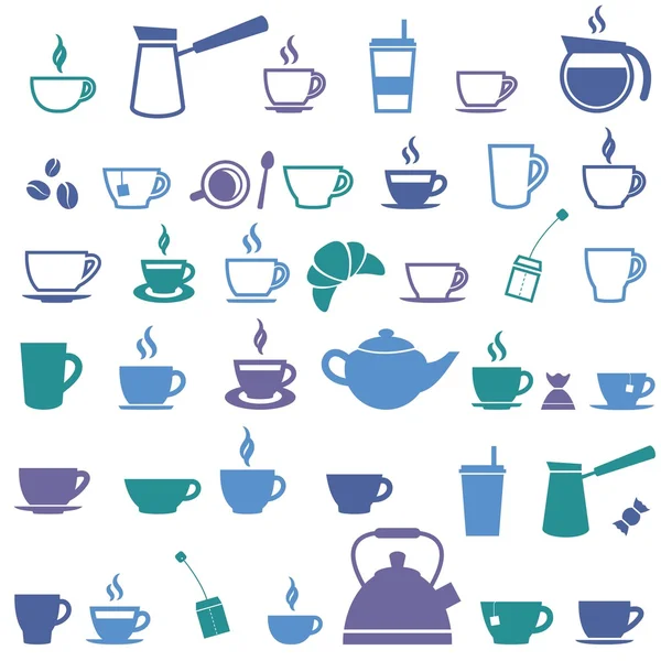 Colorido offee cup e ícones de xícara de chá —  Vetores de Stock