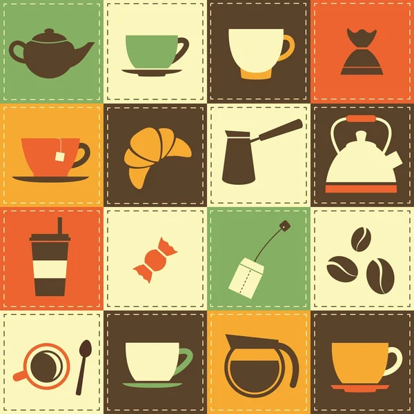 Фон з кавою та іконками чаю — стоковий вектор