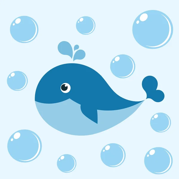 귀여운 만화 푸른 고래 — 스톡 벡터