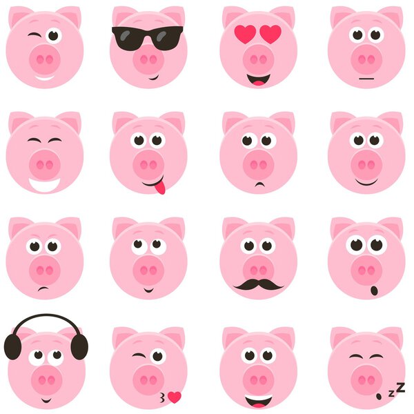 pig smiley faces set