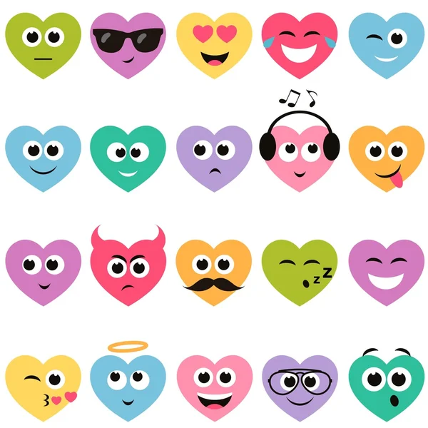 Coeurs colorés avec des visages souriants — Image vectorielle